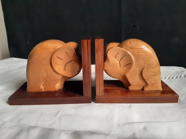 Serre livre art déco Éléphant bois sculpté 1925