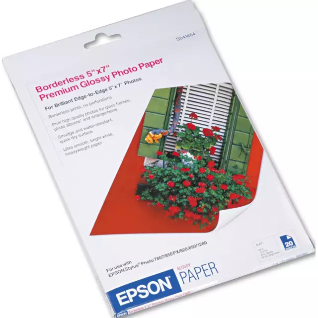 NEW 20x Epson S041464 Premium Glossy Photo Paper 255GSM 5x7 Inch White Sheets