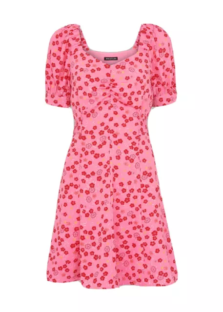 Whistles Cherry Floral Tie Waist Dress UK 8 BNWT Barbiecore Pink RRP 99 Ruching