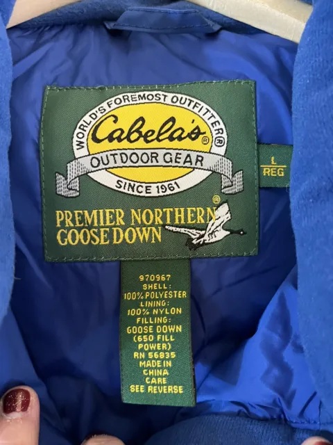 CABELAS PREMIER NORTHERN Goose Down Puffer Vest Size large Blue $28.00 ...
