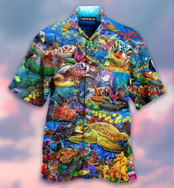 Sea Turtle Hawaiian Shirt Ocean Marine Life 3D Hawaiian Shirt Short Sleeve S-5XL
