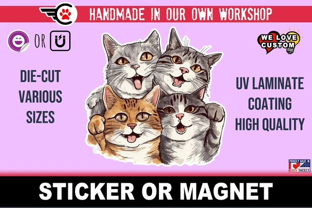 Cats Die-Cut sticker or magnet in various widths, 3" to 9"