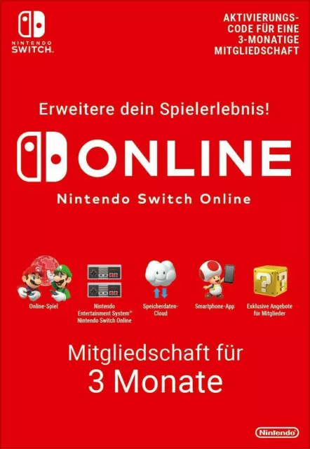 Iscrizione individuale a Nintendo Switch Online 3 mesi 90 giorni - codice digitale UE