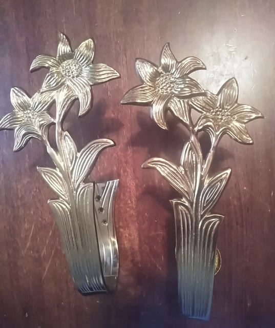 2x Gold Brass Curtain Flower Wall Mount Tie Back Home Decor Beautiful Unique Set