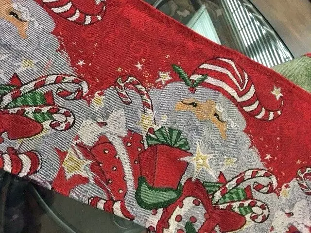 Christmas Table Runner Santa Claus Table Runner Tapestry Vintage Style Red