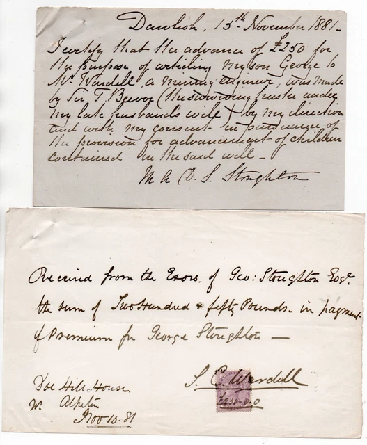 Note to certify PURPOSE of ARTICLING to ENGINEER of GEORGE STOUGHTON £250  1881