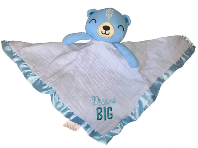 CR GIBSON Blue Bear Lovey BABY BLANKET Satin NEW NWT