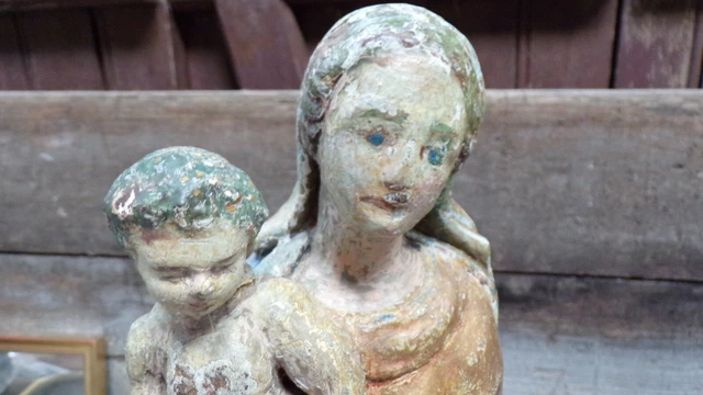 French Religious Antique Polychrom Statue Mary and Baby Jesus 1600s/1700s s94 2