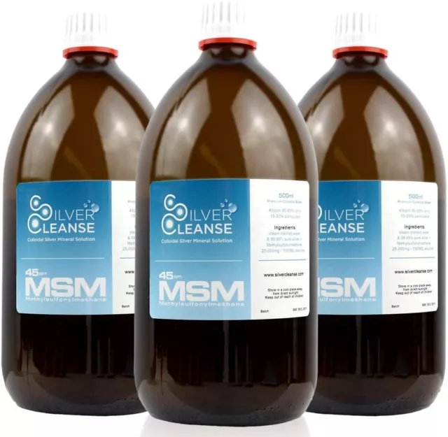 3X 500ml SilverCleanse 45ppm + MSM. Backed by 25 Years of Experience.