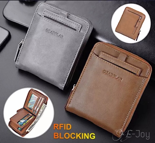 Men RFID Blocking Leather Bifold Wallet Credit Card ID Holder Zip Around Purse