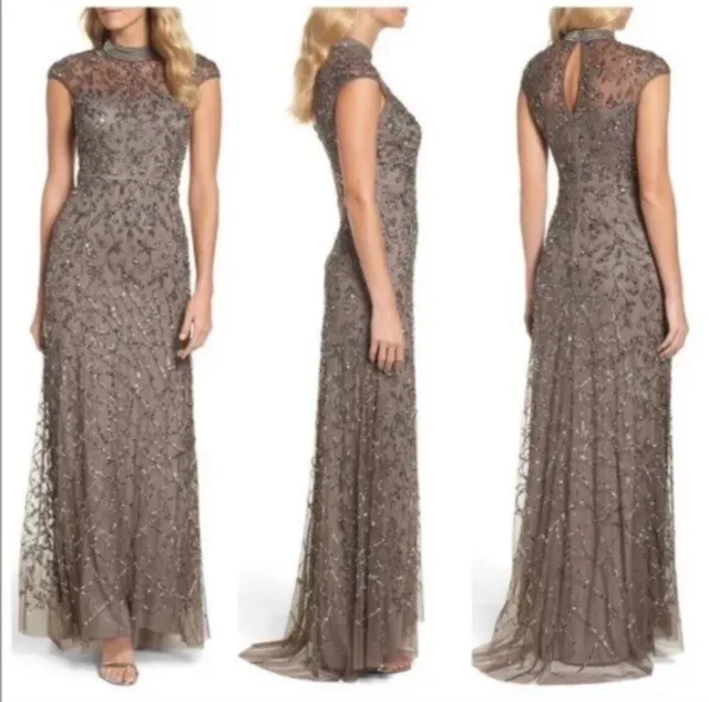 Adrianna Papell mock neck beaded gown