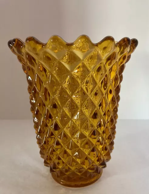 Vintage Imperial Glass 5.5" Flared Vase Gold Quilted Diamond Pattern Pointed Rim