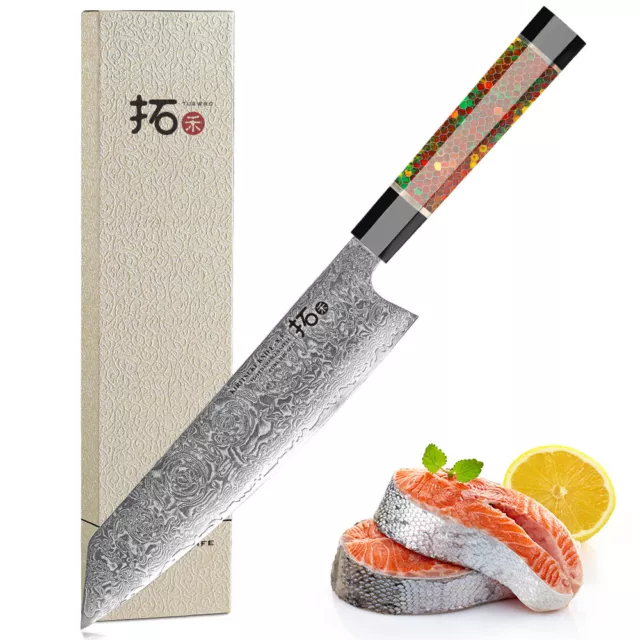 TURWHO 8.5inch Kiritsuke Japan VG10 Damascus Steel Kitchen Knife Rose Pattern
