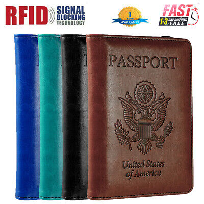 US Passport Holder Leather RFID Blocking Cover Leather Travel Wallet Case Card