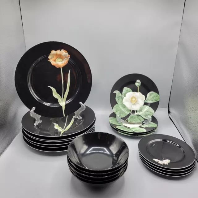 Fitz & Floyd "Midnight Poppy" Set Of Dishes, Dinner, Salad, Dessert & Bowls