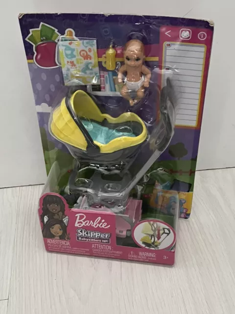 Barbie Skipper Babysitters Inc Yellow Stroller Removable Carrier & Baby Playset