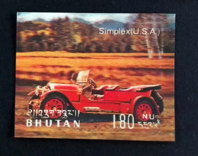 SIMPLEX USA 1971 BHUTAN 3-D HOLOGRAM CLASSIC CARS STAMP Neuf **  MNH  a1