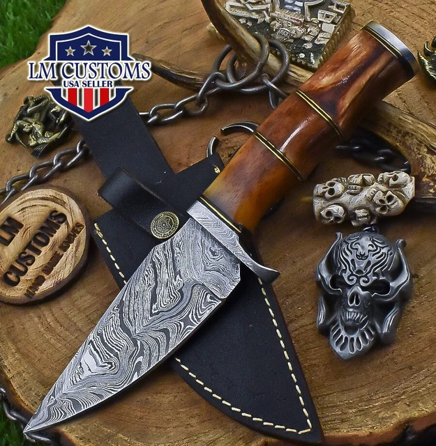 Custom Hunting Skinner Knife Twist Damascus Bone Damascus Guard Survival