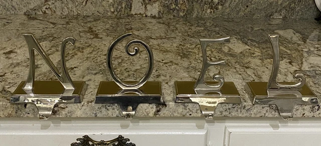 Pottery Barn NOEL Stocking Holder Hangers Heavy Duty Silver Tone