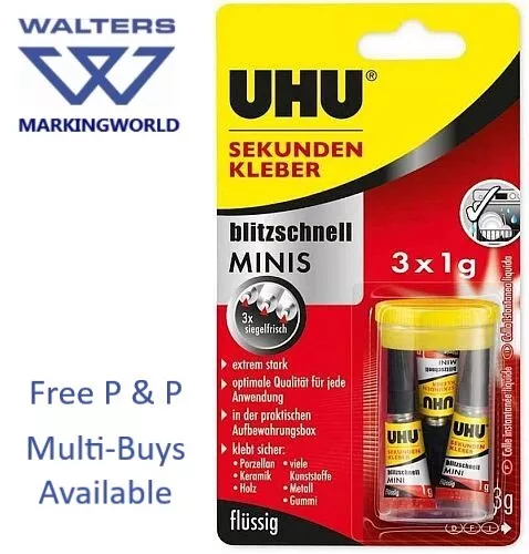 UHU Super Glue | Mini Pack of 3 x 1g Tubes | UHU Super Glue Mini Trio Adhesives