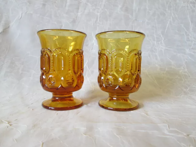 Set 2 Moon and Stars Pattern Glass LE Smith AMBER GOLD Glass Urns Vases Vintage