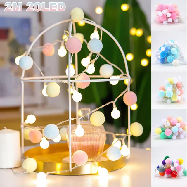 Christmas Pompoms String Lights Party Indoor LED Globe Balls Fairy Lights Decor