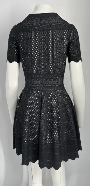 Alexander McQueen black white jacquard lace Scalloped trim Fit+Flare Dress sz S 3