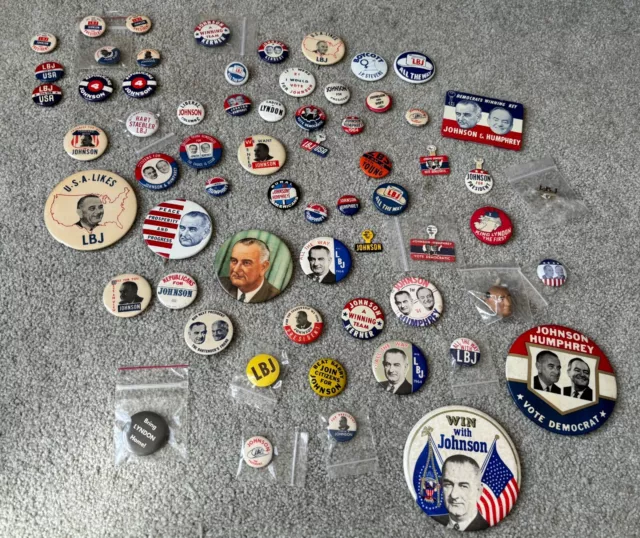 LBJ Lyndon Johnson Presidential Campaign Pin Pinbacks BUTTONS Coin LOT of 60 +