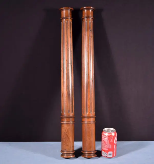 25" Pair of French Antique Solid Walnut Wood Support Posts Pillars