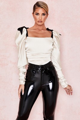 HOUSE OF CB 'Almaz' Ivory Puff Sleeve Bodysuit /Size S-US 4-6 /JP1404