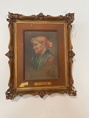 Arturo Petrocelli Signed Painting Of Old Woman In Very Ornate Frame
