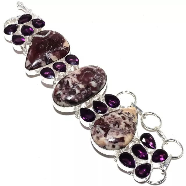 Cappuccino Jaspis, Amethyst Edelstein 925 Sterling Silber Armband 17.8-20.3cm