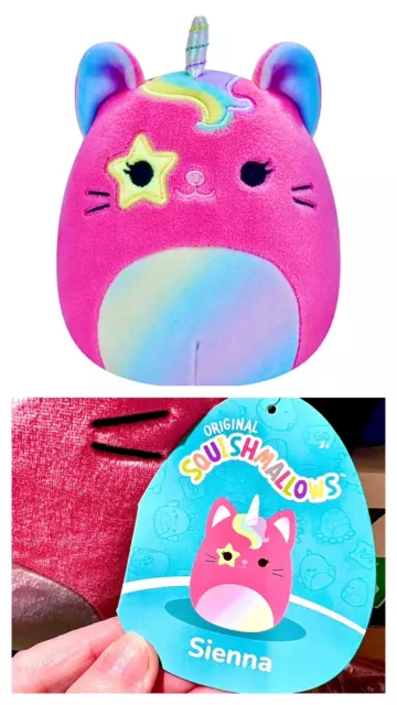 Squishmallows Sienna Pink Caticorn Cat Unicorn Rainbow Belly Mane Star Eye Plush