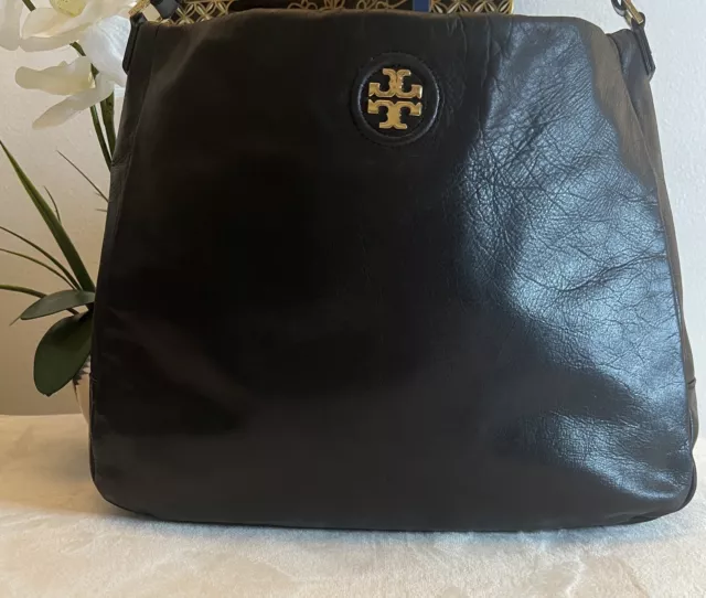 tory burch black leather shoulder bag tote purse