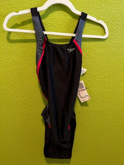 NWT Speedo Swimsuit Women One Piece Black & Red  Size 12/38