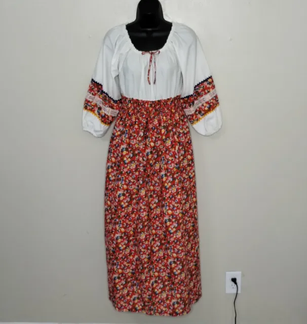 VTG 70s Plaza 9 Womens Small Maxi Prairie Peasant Dress Floral Cottage Core Boho