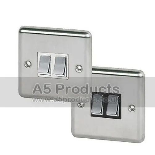 10 Amp Light Switch 2 Gang 2 Way in Satin Brushed Matt Chrome CLASSIC Style