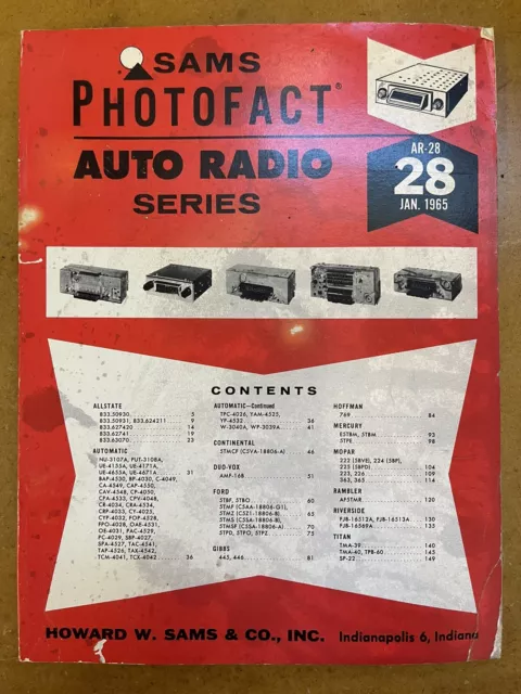Sams Photofact Auto Radio Series AR-28 January 1965