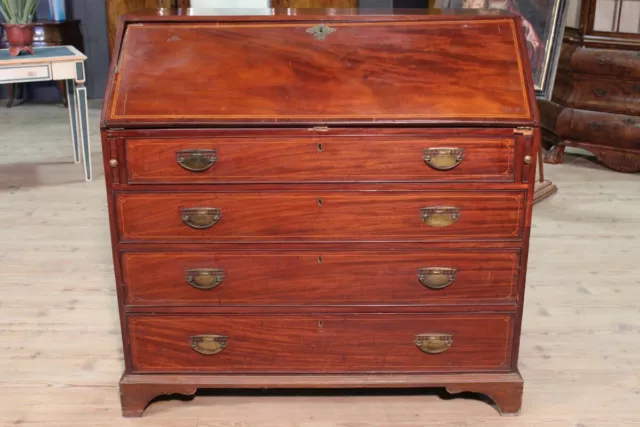 Ancien bureau de pente anglais incrusté secrétaire bois acajou 800 19ème siècle