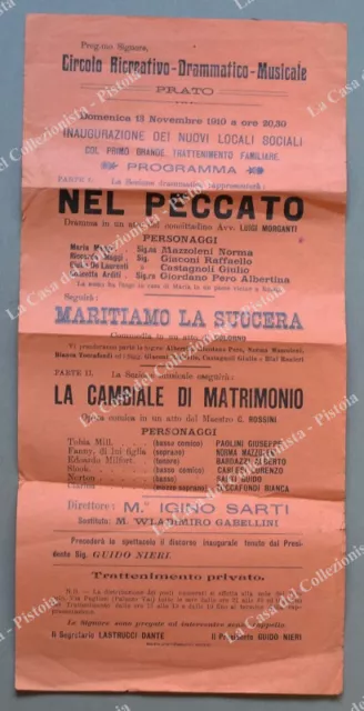 PRATO. CIRCOLO RICREATIVO - DRAMMATICO - MUSICALE. Volantino del 1910.