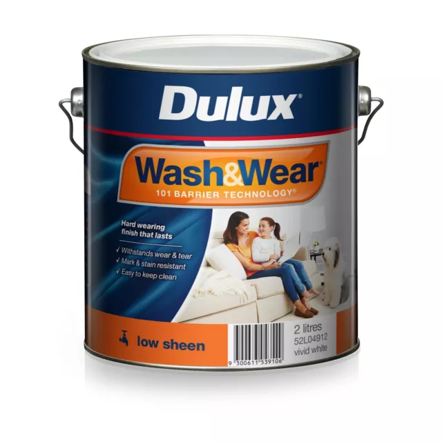 DULUX PER  LITRE WASH/WEAR LOW/SHEEN  INTERIOR FACTORY VIVID-WHITE colour paint 2