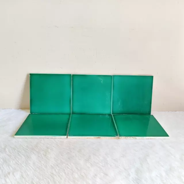 1940s Vintage Old Green Architecture Furniture Plain Tile Japan Set Of 6 CT30