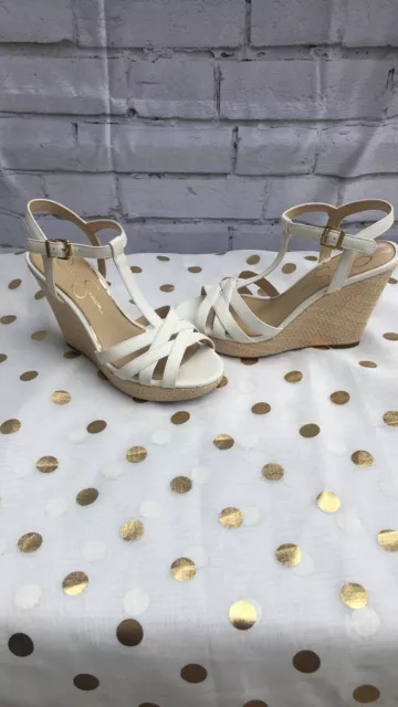 Jessica Simpson Womens Shoes White/Tan Javawn Wedge Sandals Size 6.5 US