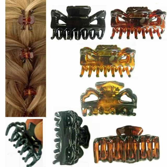 3 Hair Claw Clip Clamp Butterfly Bulldog Plastic Jaw Women Clutches Brown Black