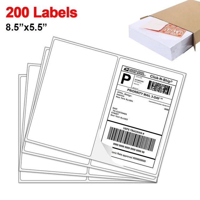 HALF SHEET 200 Shipping Labels 8.5x5.5 Rounded Corner Self Adhesive 2