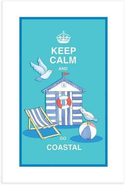 hcg Keep Calm And Go Coastal Single Tea Towel (Beach Hut)