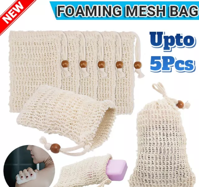 Soap Exfoliating Bags Natural Ramie Foaming Mesh Soap Saver Bag Pouch Drawstring