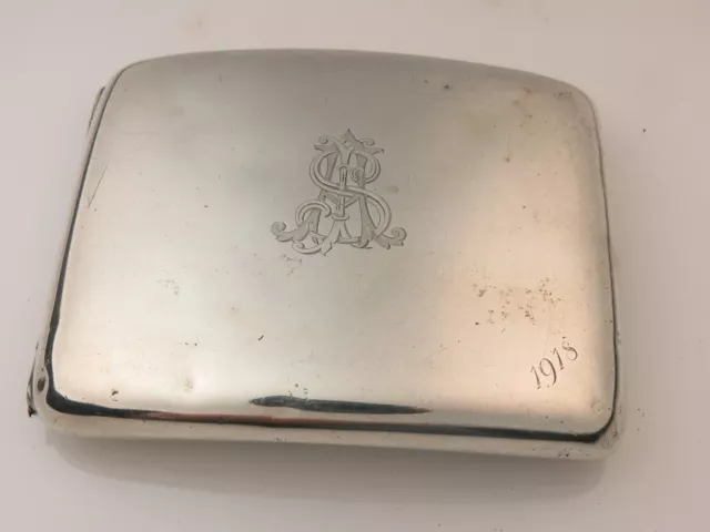 Antique 1917 Hallmarked Sterling Silver Heavy Cigarette Case 137 grams