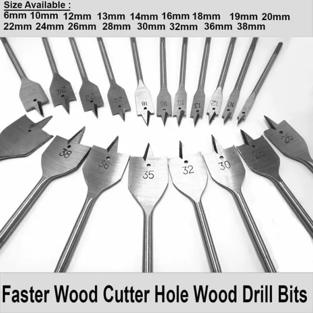 Flat Wood Drill Bits (6 to 38mm) Walleted Spade Quality Holesaw Machine Bit