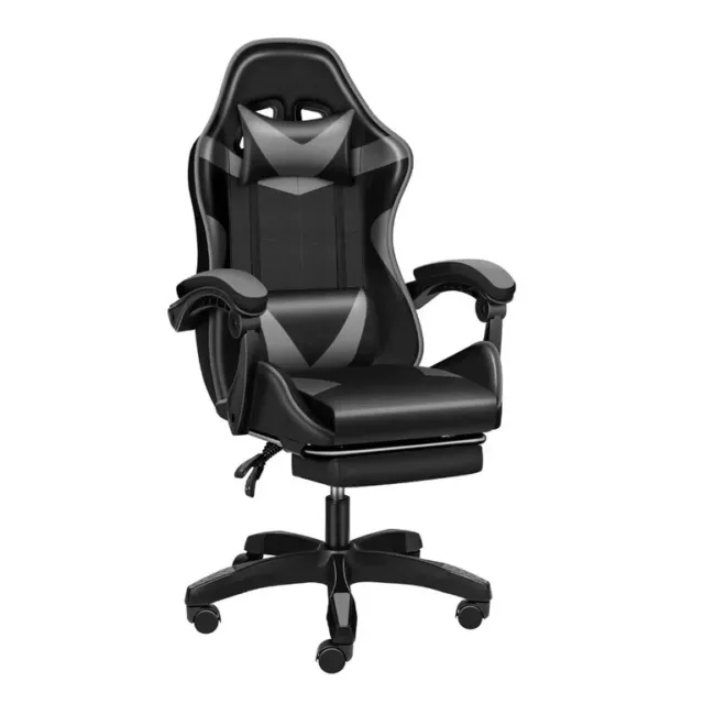 Gaming Office Swivel Chair Ergonomic Adjustable Reclining Footrest Blue/White